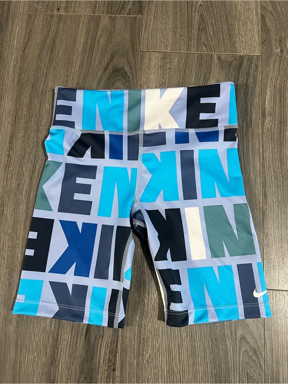 Nike Blue Teal Graphic Training Bike Shorts